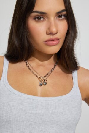 Set of 2 Mini Hammered Oval Necklaces